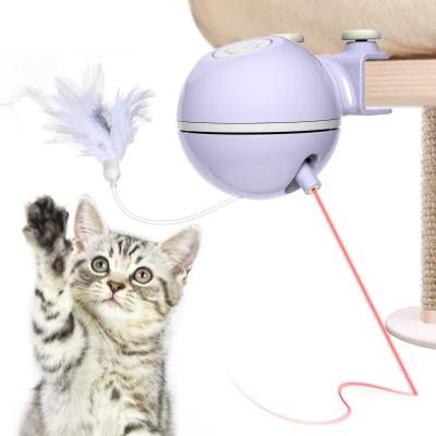 China Stocked 2 in 1 Cat Toys Interactive Cat Laser Automatic Toys with 360 Degree Rotation and Feather for sale