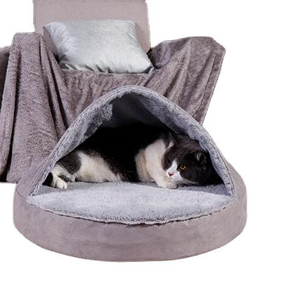 China Viable New Deep Sleep Pet Cat Nest Open Cushion Plush Round Partially Enclosed Pet Nest Half Pack for sale