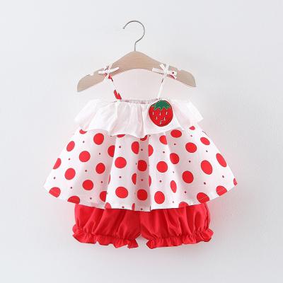 China 2020 Summer Baby Strawberry Breathable Sleeveless Sling Set Short Pants Babies Set Clothes for sale