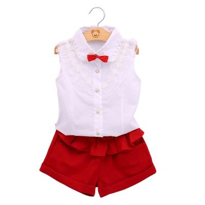 China Summer Breathable Cotton Baby Clothing Set Sleeveless White Shirt+Red Pants 2pcs Baby Clothing Set for sale