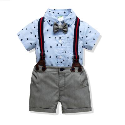 China New Style Breathable Star Summer Pure Cotton T-shirt Sets Gentleman Out Romper Baby Boy Clothes Sets for sale