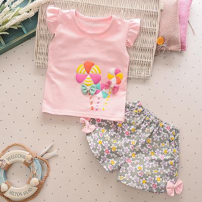 China Skin-Friendly Babies Clothes 1-4 Year Set 100% Cotton Pink Girl Yellow Sleeveless Tops+Pants Teams 2 Pcs Set for sale