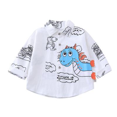 China 2021 Autumn Wholesale Dinosaur Printed Boy's T-Shirts Baby Anti-Shrink Hot Shirt Style Long Sleeve Thin Cotton T-shirt for sale