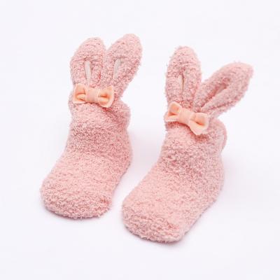 China Children Anti-slip Winter Thicken Baby Warm Coral Fleece Socks Sleep Rabbit Ears Long Floor Socks for sale