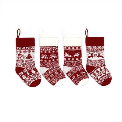 China Hot and Fashionable New Amazon Christmas Home Decoration Christamas Wool Socks Red Christmas Gift Bag Knitted Christmas Socks for sale