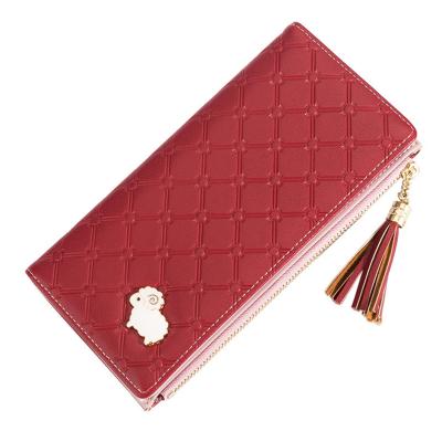 China Long Card Design Cartoon Sheep Wallet PU Wallet Tassel Card Leather Wallet for sale