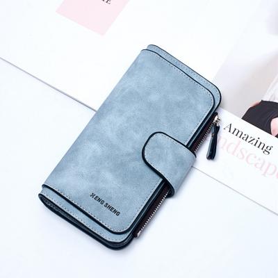 China New Design Korean Design Multi Card Long Wallet Card Leather Wallet Frosted Double Color Wallet for sale