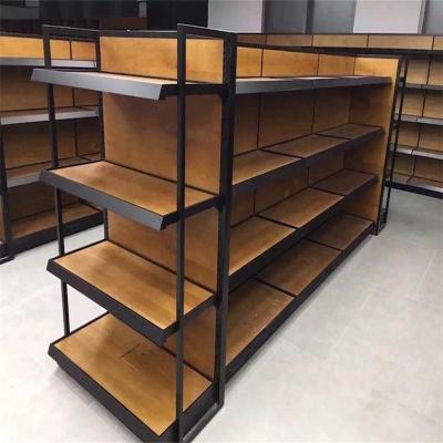 China JH New Design Warm Color Wooden Double Sided Liquor Store Commercial Shelving for sale