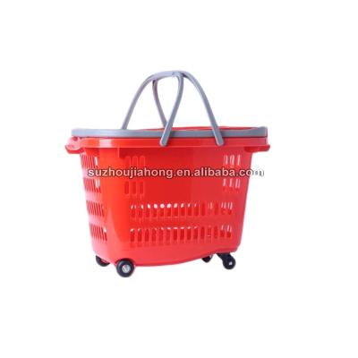 China Plastic shopping basket with wheels for older daily life or supermarket purchases, roller rolling basket with 2 handles OW-BR010 for sale