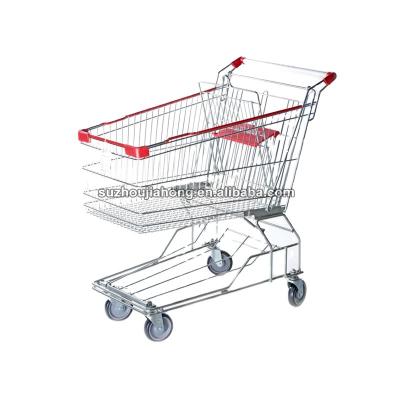 China Wholesale Collapsible Folding Shopping Cart, Metal Folding Shopping Cart With Seat, Grocery Retail Shopping Cart for sale