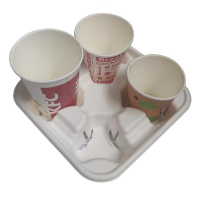 China 4 Cup Disposable Carrier Bagasse Sugar Cane Biodegradable Cup Carrier for sale