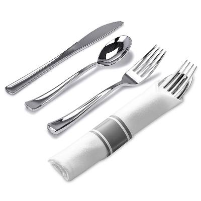 China Disposable pre rolled napkin and cutlery set disposable silverware for catering events, parties, and weddings for sale