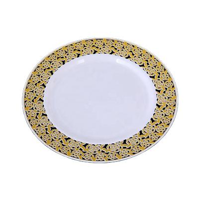 China Disposable Plastic Disposable Dish with Gold Rim Party Wedding Dish Plate for sale