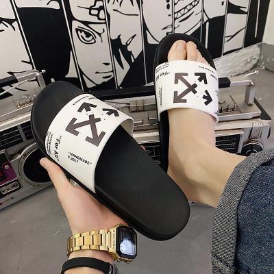 China Recyclable Custom Print Famous Brand Mens Designer Logo Pattern Unisex Black EVA PVC Sandals Slides Slippers for sale