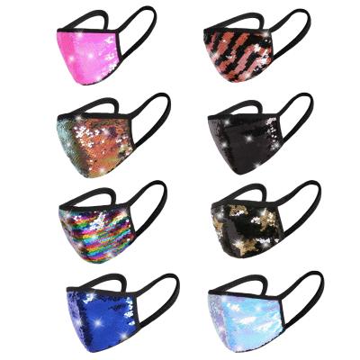 China 2021 Popular Fashion Bling Bling Facemask Reusable Washable Printed Design Rhinestone Rainbow Sequin Face Mask For Party Decoration for sale