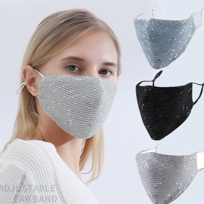 China Popular Wholesale Bling Glitter Design PM2.5 Mesh Sequins Cotton Party Accessory Mesh Face Covering Maskes Decoration for sale