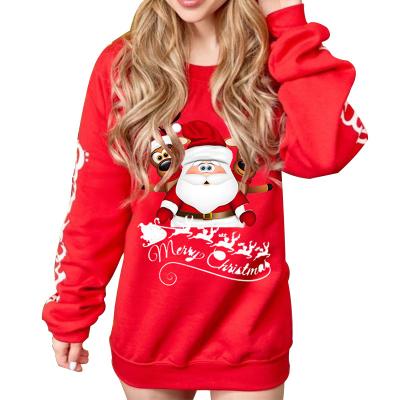 China Wholesale wemen waterproof christmas clothes print long loose rouned sheathed collar xmas fleece for sale