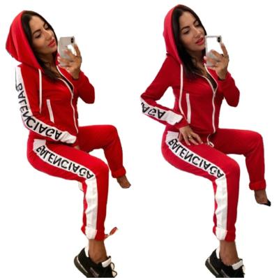 China 2021 new design breathable women's jacket with hooded sports outfits fashion autumn letter print pants suit for sale