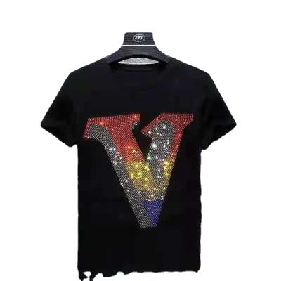 China Breathable Rhinestone T Shirts Women Diamond Transfer T Shirt Man Plus Size Tees for sale