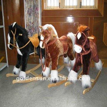 China Plush Long Hair Rocking Horse Toy And Wooden Horse Toy for sale