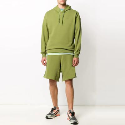 China Terry Waist Shorts Men Sweatsuit Breathable Hot Sale Fleece Olive Green Hoodie Pullover And Drawstring for sale