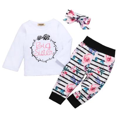 China 2021 Autumn Sweet Children's Long Sleeve Infant Letter Jacket + Pants Printed Bow 3 Piece Set for sale