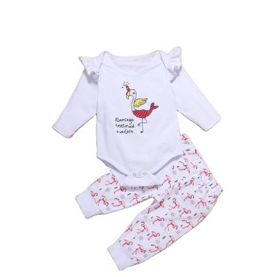 China Anti-Shrink Baby Clothes Ruffled White Full-sleeve Romper Tops And Animal Printed Trousers+Headband 3PCS Outfits Sets for sale