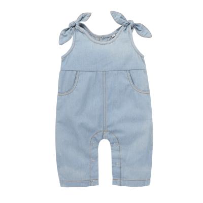 China Wholesale Hot Newborn Baby Clothes 2021 Anti-Wrinkle Quick-Dry Anti-Shrink Breathable Comfortable Sets Bow Sling Denim Overalls Sleeveless Baby Clothes for sale