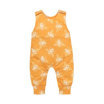 China Wholesale Summer Girl Newborn Infant Clothes Quick Dry Breathable Anti-Wrinkle Anti-Shrink Comfortable Sets Bee Printed Yellow Sleeveless Jumpsuit Baby Clothes for sale