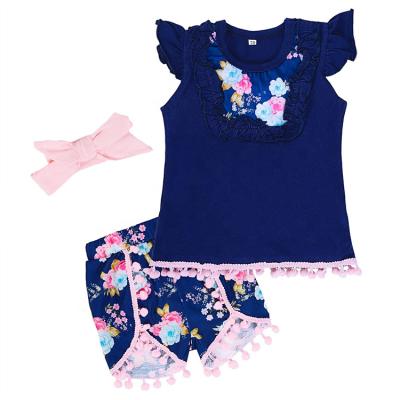 China Fashion Breathable Cotton Floral Ruffled Clothes Round Ball Pants Babies Infant Dressing Sets Clothes Baby Dressing Sets for sale