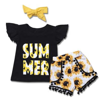 China 2020 Cute Sunflower Breathable Newborn Baby Clothes Cotton Flowers Print Outfit Gift Set For 0-2T for sale