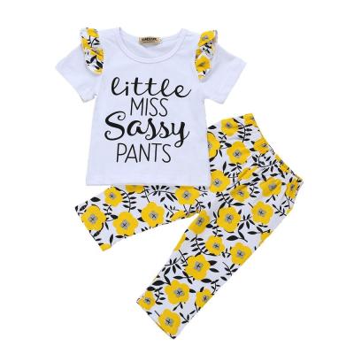 China New Spring Baby Breathable Short Sleeve T-shirt Floral Long Pants Sets Little Miss Sassy Pants Baby Girl Set Clothes 0-24 Months for sale