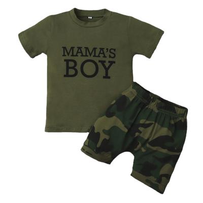 China Newborn Infant Boy Summer Clothes Military Green Short Sleeve Letter Print Tops And Antibacterial Camouflage Pants Outfits for sale