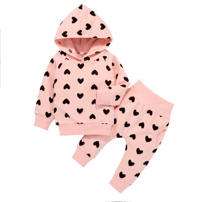 China Wholesale Fashion Anti-Shrink Baby Clothing Sets Pink Heart Dot Printing Tops And Pants Hoodie Baby Clothes for sale