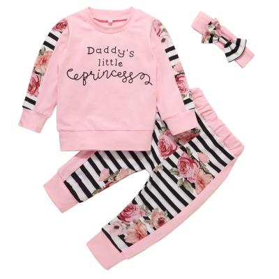 China Casual Baby Clothing Sets 2020 New Fashion Floral Infant Hoodie Headband For Baby 3pcs Set for sale