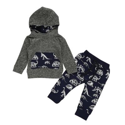 China Breathable Wholesale Kids Fashion Hoodie Dinosaur Print Spring Newborn Baby Clothes Set Children Clothing for sale