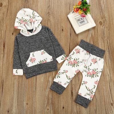 China Breathable Cute Baby Clothes Long Sleeve Hoodie Floral Print Sweatshirt And Pants Baby Outfit Sets Kids Clothing for sale