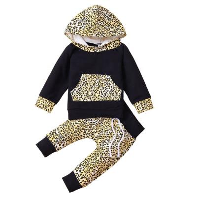 China Breathable Infant Leopard Toddler Babies Long Sleeve Hoodie Tops Sweatsuit Pants Baby Outfit Set Kids Clothing for sale