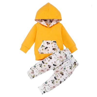 China Breathable Baby Clothes Spring Floral Hoodie Long Sleeve Newborn Clothing Tops And Pants Outfits Set for sale