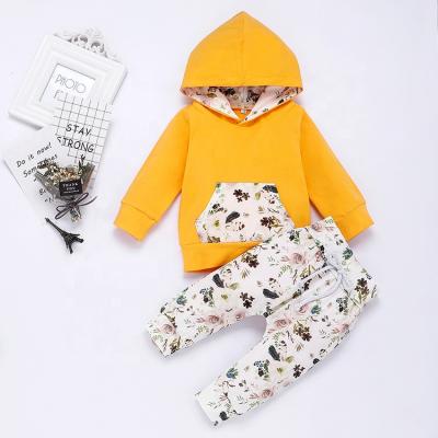 China Breathable Baby Clothes Infant Long Sleeve Hoodie Floral Sweatshirt Pants Newborn Outfit Sets for sale