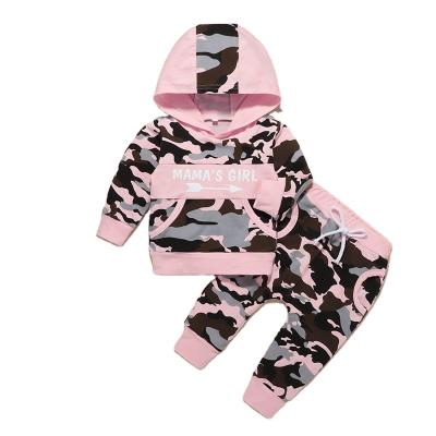 China Wholesale Anti-Shrink Letter Printing Wholesale Pink Baby Clothing Set Bel Baby Full Sleeve Hoodie And Camouflage Pants Baby Clothes for sale