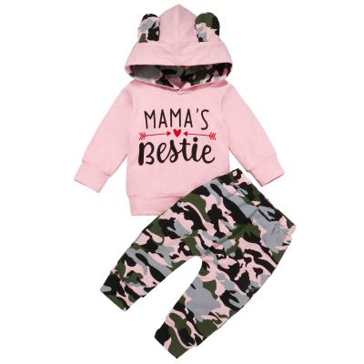 China Lovely Classic American Style Anti-Shrink Baby Clothes Sets Pink Full Sleeve Hoodie And Camouflage Pants Baby Clothes for sale