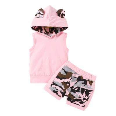 China Creative Cute Anti-Shrink Summer Baby Clothing Sets Bear Sleeveless Tops And Camouflage Pants Hoodie Baby Clothes for sale