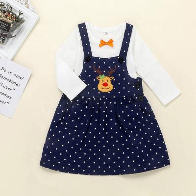 China Breathable Baby Clothes Solid White Romper Long Sleeve Jumpsuit Tops Deer Dress Baby Outfit Set for sale