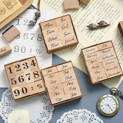 China Classic Wooden Diary Planner DIY Decorative Stamps Set Craft DIY Kids Student Decoration School Date/Time Groups Set Stationery for sale