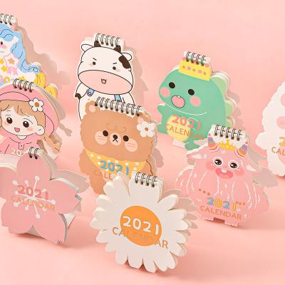 China Cute Unicorn Shape School Student Table Calendar 2021 Year Cartoon Style Color Page Coil Desk Calendar Table Calendar Stationery Supplies for sale