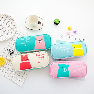 China Schools & Stationery Creative Cartoon Offices Student Large Capacity Canvas Minimalist Animal Pencil Case for sale