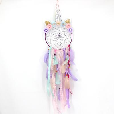 China Colorful Dream Net Wall Catcher Europe Girl Unicorn Ornaments Hanging Handmade Crafts Crafts for sale