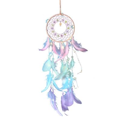 China HOT 13CM Ring Indian Style Dream Catcher Gift Color Handmade Feather Colorful Feather Party Blessing Beautiful For Handmade Wall Hanging Decor for sale