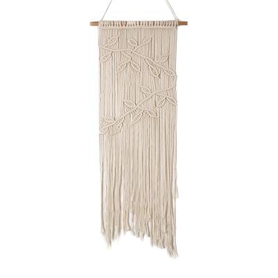 China Minimalist Bohemian Style Handwoven Tapestries Cotton Yarn Tassel Flower Beige Plant Weaving BOHOtapestries Home Decor Wall Hanging for sale